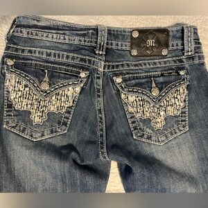 Miss Me Blue Boot Cut Jeans with Silver Embellishments